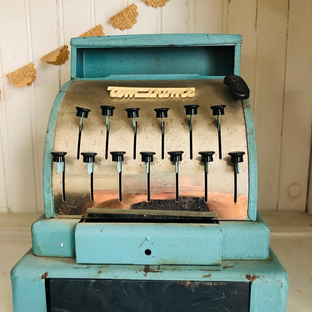 Vintage Blue Toy Cash Register/antique/collectible